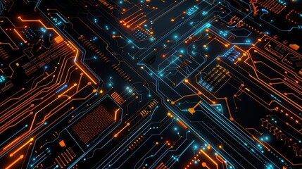 Abstract futuristic digital technology background with circuit boards and dots