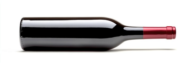 Fototapeta premium Wine Bottle On Side. Close-Up Red Wine Bottle with Label Isolated on White Background