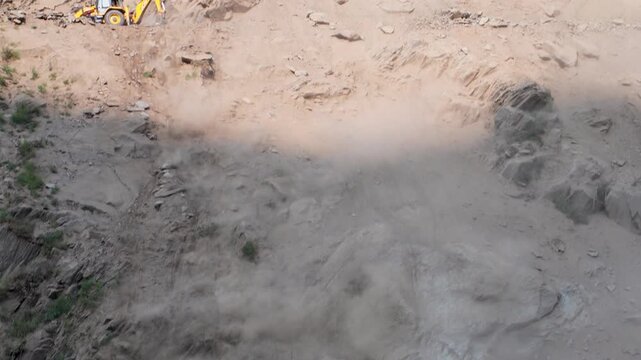 JCB Backhoe Loader Cutting Mountain Ridge for Road Construction in Himachal Pradesh