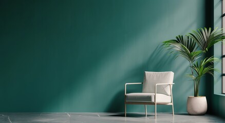 Cozy Chair by Sunlit Window With Green Wall and Indoor Plant