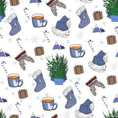 New Years pattern. Christmas seamless illustration, blank for designer, logo, icon, textile