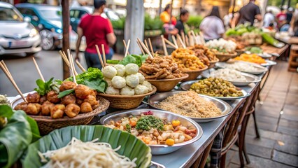 Fototapeta premium Thai street food background AI generated