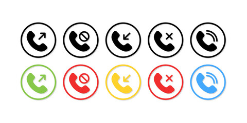 Phone call collection icons. Flat, silhouette and linear style. Vector icons.