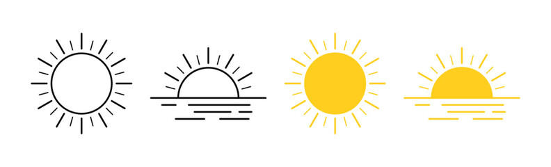 Sun Sunrise Set Icons. Linear and flat style. Vector icons.
