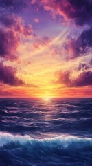 Fototapeta premium Sunset Over a Deep Blue Ocean with Rolling Waves
