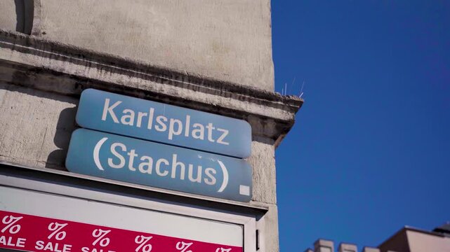 Street city sign of Munich Karlsplatz Stachus in Germany

