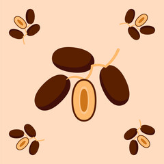 date palm fruit seamless for pattern fabric, simple date palm fruit cute repeat in square background, illustration fruit pattern wallpaper