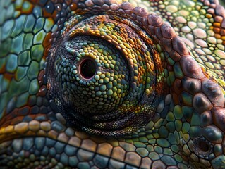 Fototapeta premium Close Up of a Chameleon s Vibrant and Intricately Patterned Skin