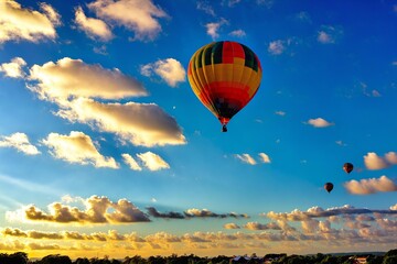 Obraz premium A group of hot air balloons soaring through a clear blue sky
