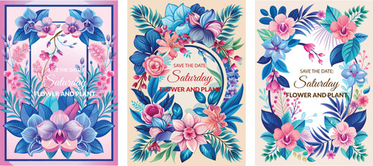 Hand-drawn watercolor flowers, leaves, and plants on charming floral greeting cards to evoke pleasant springtime feelings