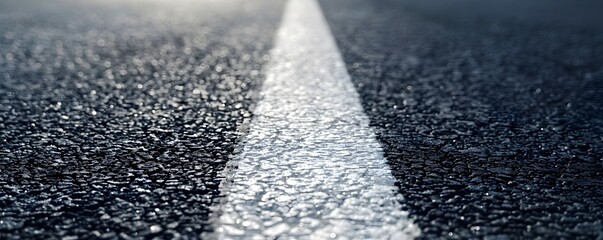 Close-up of a white lane line on asphalt pavement
