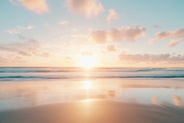 Tranquil beach sunset with soft golden hues