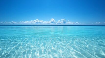 Clear turquoise water and wispy clouds over a tranquil ocean during midday