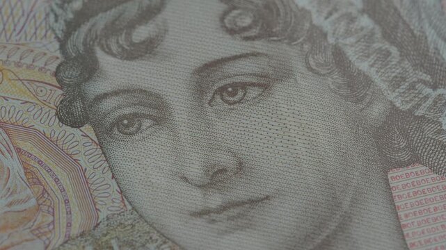 Jane Austen on the British 10 Pound Sterling banknote macro video