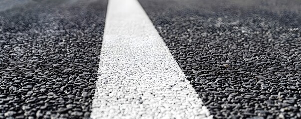 Close-up of a White Line on a Black Asphalt Road