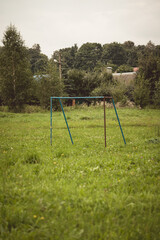 Fototapeta premium The old football gate at the village stadium. The old football stadium