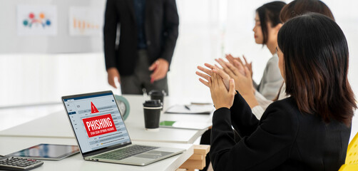 Cyber security software show alert of cyber attack for protection snugly. Danger from virus, phishing and cyber fraud.