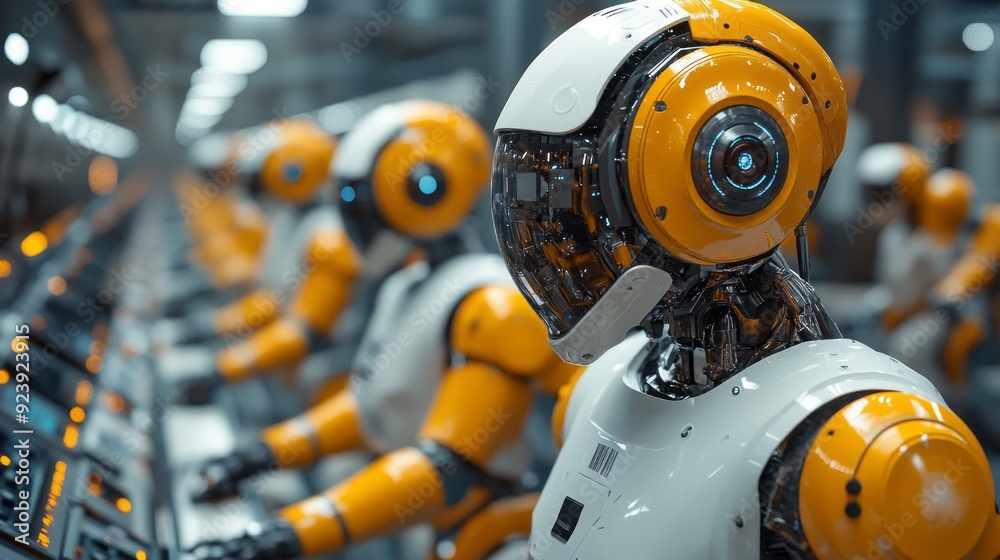 Poster advanced machines work together seamlessly, showcasing precision in a high-tech production environme