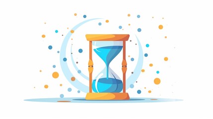 A whimsical illustration of an hourglass surrounded by floating dots and shapes. The design playfully represents the concept of time, blending fantasy and creativity with soft colors.