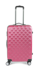 One closed red suitcase isolated on white