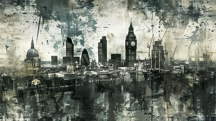Fototapeta premium silhouette watercolor and ink splatter of a london 