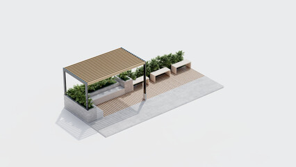 isometric top view architecture garden park landscape terrace nature design modern 3d render.