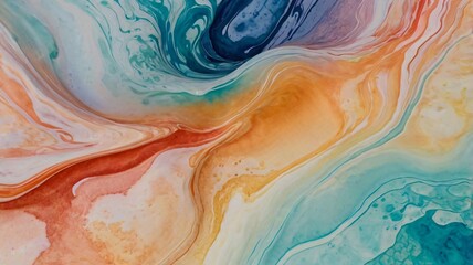 Fototapeta premium abstract watercolor painting characterized by swirling patterns, showcasing a lively interplay of hues and forms.