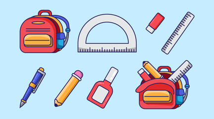 Student Stationary Illustration Back to School Cartoon set