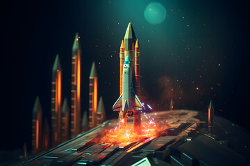 Fototapeta premium Business rocket traveling through space. animated. 