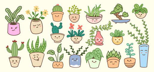 cute kawaii potted plant character illustration