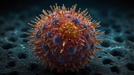 Microscopic view of a virus on dark background
