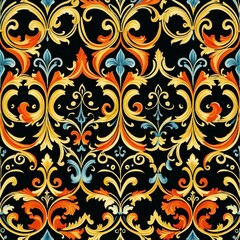 A beautiful and intricate floral design in bright colors set against a dark black background