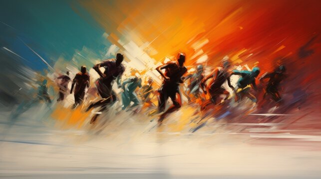Dynamic Abstract Painting of Runners in Motion