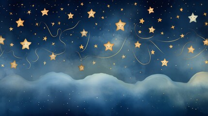 Enchanted Starry Night Sky with Golden Stars Illustration