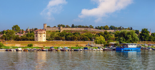 Obraz premium View of the ruins of Kalemegdan Fortress.from the confluence between the Sava and Danube rivers, Belgrade, Serbia