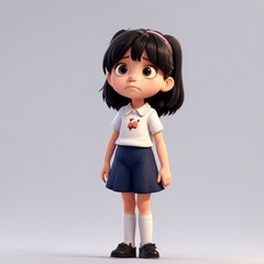 a child girl in sad mood 3d cartoon style