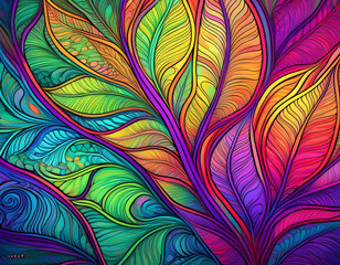 Abstract Leaf Veins Illustration Exaggerated Lines and Shapes Emphasizing Natural Patterns