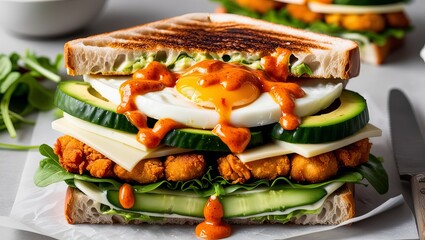 "Mouthwatering Panini Sandwich: A Hyper-Realistic Close-Up"