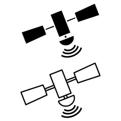 thin line satellite icon like global internet. concept of global finance trade business and artificial earth sputnik. linear trend modern satelite logotype graphic lineart art design isolated on white