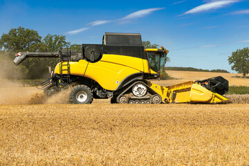 Fototapeta premium Combine harvester on the almost harvested cornfield - 1900
