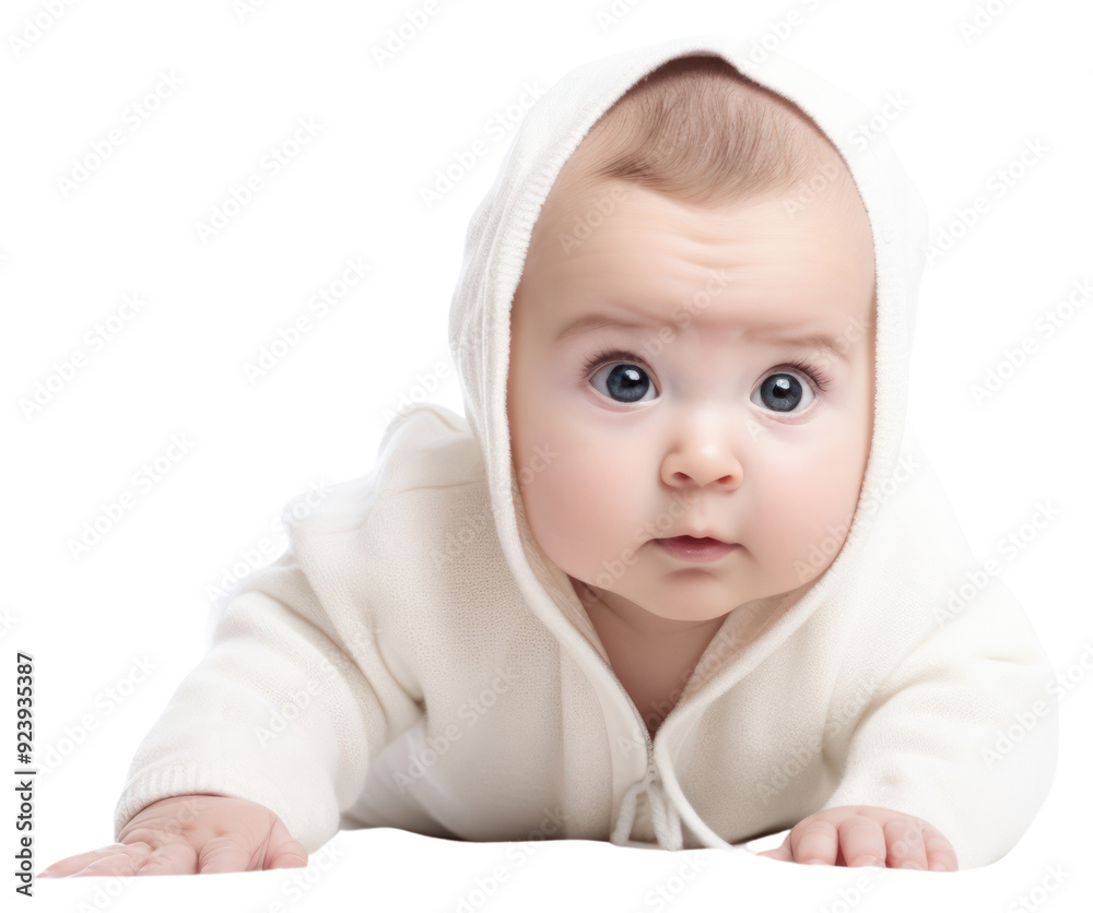 Sticker png baby portrait crawling photo.