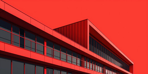 Fototapeta premium Modern Red Architectural Design of Contemporary Building Against Bold Sky