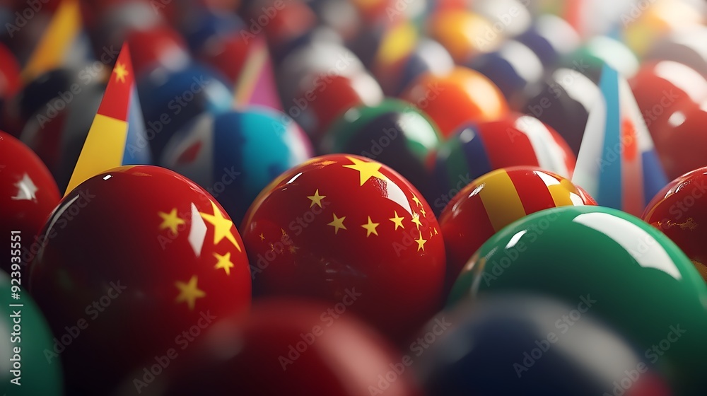 Poster 3d global visualization with china and world flags prominently displayed