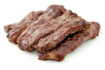 Flank Steak White Background. Grilled Skirt Steak Served on Plate as Delicious Dinner Meal
