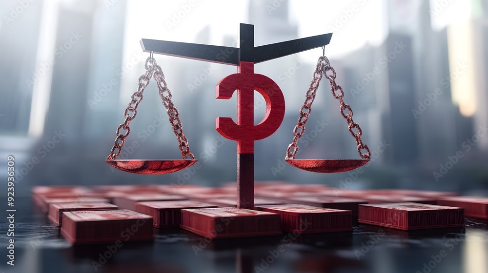 Poster 3D Visualization of Tilted Scale with Chinese Yuan Symbol Representing Trade Deficit