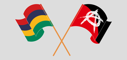 Crossed and waving flags of Mauritius and Anarchy