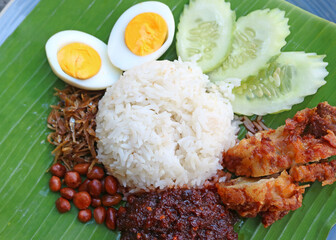 Nasi Lemak, a Popular Traditional Breakfast Dish in Southeast Asia