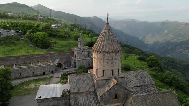 Tatev Monastery is a 9th-century Armenian Apostolic monastery located on a large basalt plateau near the village of Tatev in the Syunik Province