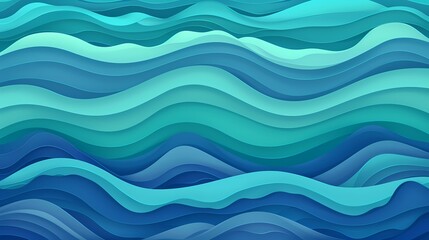 Fototapeta premium A vibrant, layered design depicting abstract ocean waves in shades of blue and teal.
