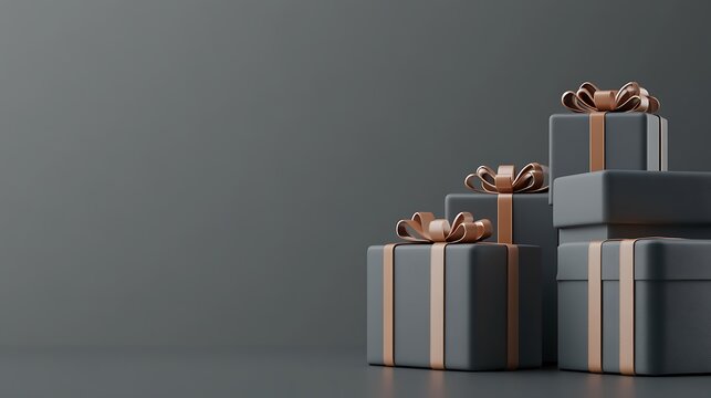 Elegant Gray Gift Boxes with Leather Straps Mockup Banner for Retirement or Milestone Celebrations - 3D Rendering Illustration
